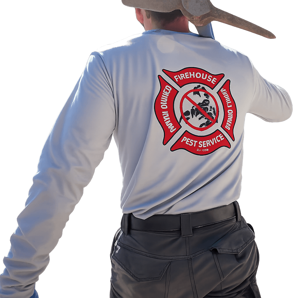 Firehouse Pest Control technician shirt with Firehouse logo